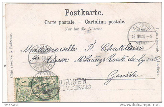 Bürglen - Hotel Tell - Stabstempel "Urigen (Klausenpass)" Auf UPU - 1900     (60723) - Bürglen