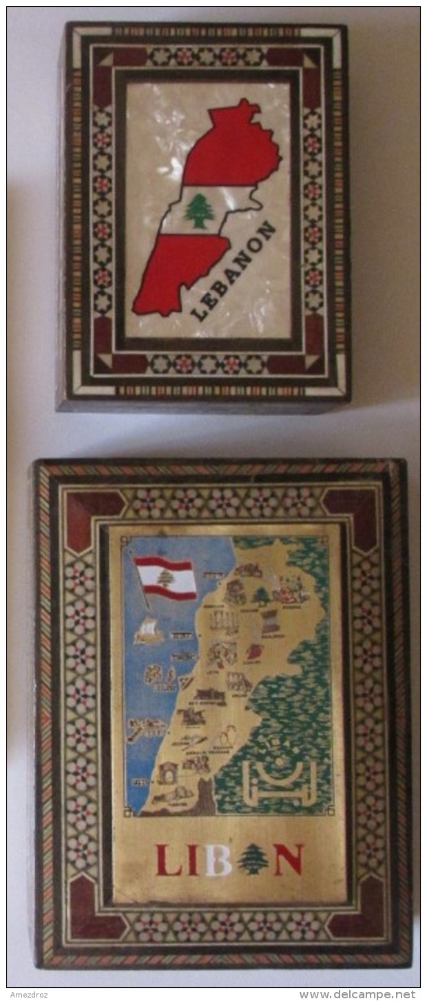 Deux Boites à Ciguarres Du Liban Décorées, Carte Et Drapeaux - Boites à Tabac Vides