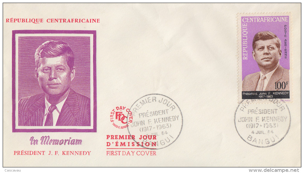 Enveloppe  FDC  1er  Jour    REPUBLIQUE   CENTRAFRICAINE    Président   John  KENNEDY   1964 - Kennedy (John F.)