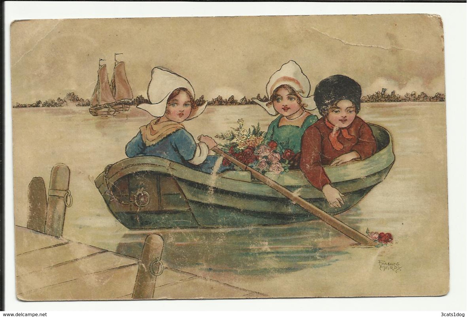 Meisjes En Jongen In Folkloreklederdracht In Een Bootje - Illustrator Florence Hardy - Europe