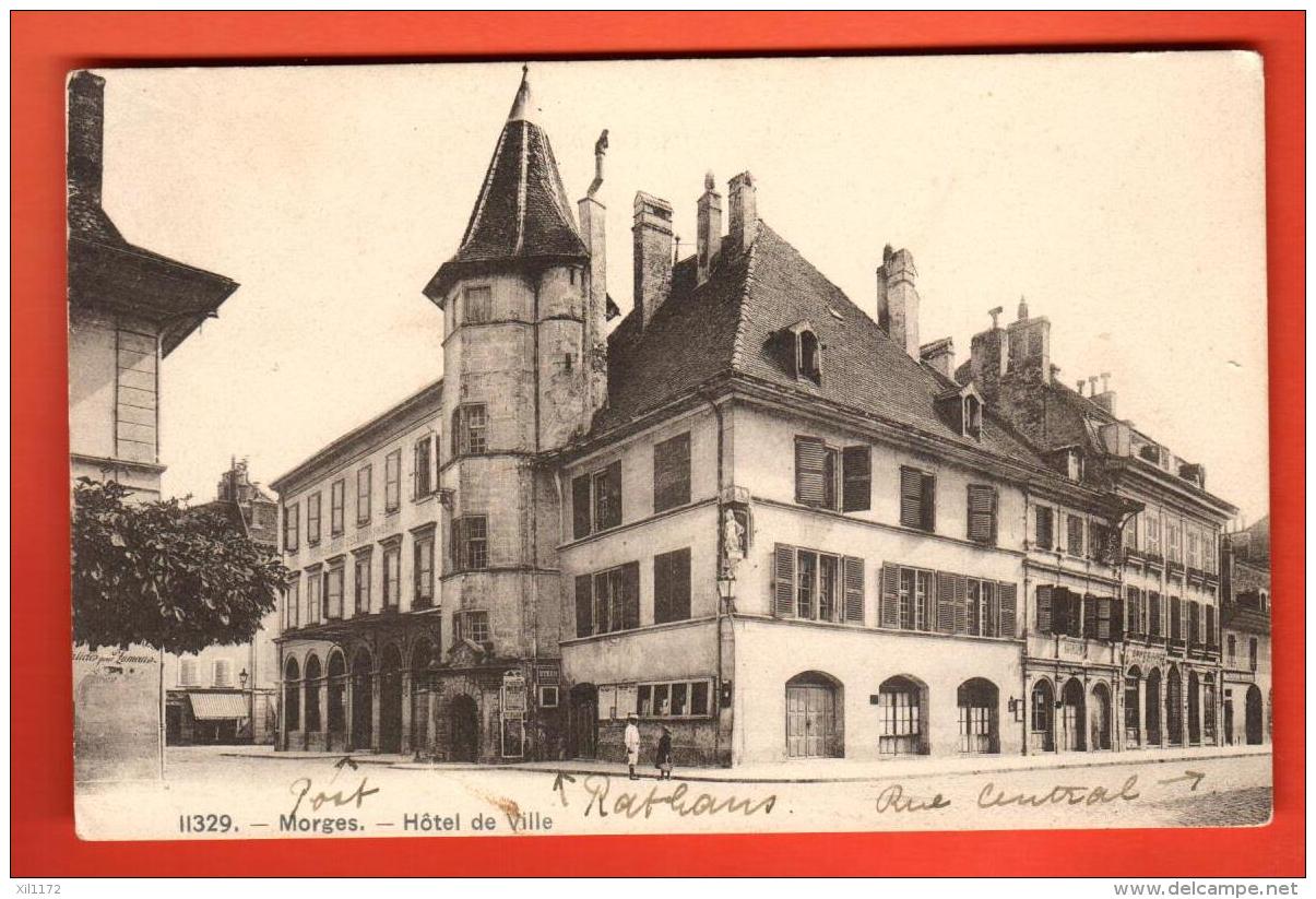 MAW-00  Morges Hotel De Ville. Bureau De Poste. Cachet Morges 1909, Timbre Arraché. - Morges