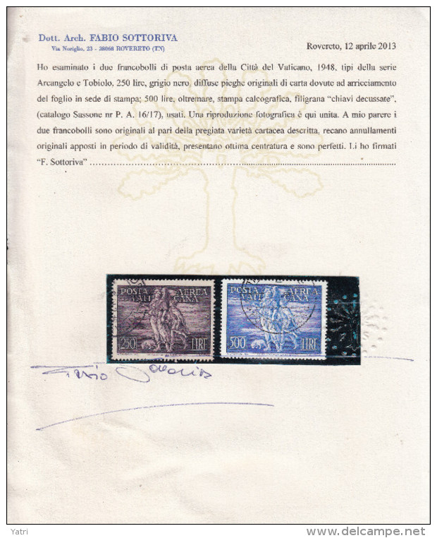 Vaticano - 1948 - Arcangelo E Tobiolo Con Varietà "pieghe Nella Carta" - Variétés & Curiosités