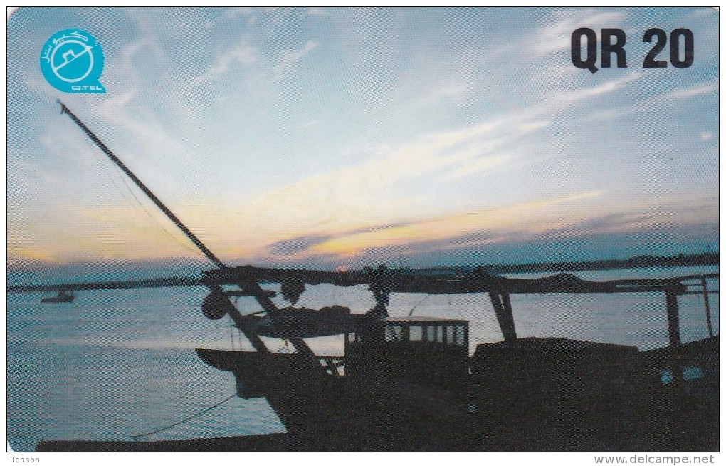 Qatar, QTR-37, Dhow At Dusk, 2 Scans.  Small Marks. - Qatar