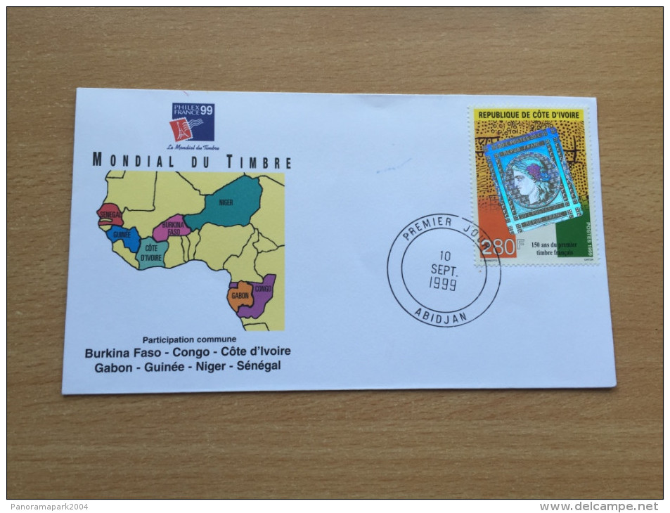 Côte D'Ivoire Ivory Coast Elfenbeinküste 1999 FDC Philexfrance 150 Ans Premier Timbre Français Hologramm Mi. 1218 - Côte D'Ivoire (1960-...)