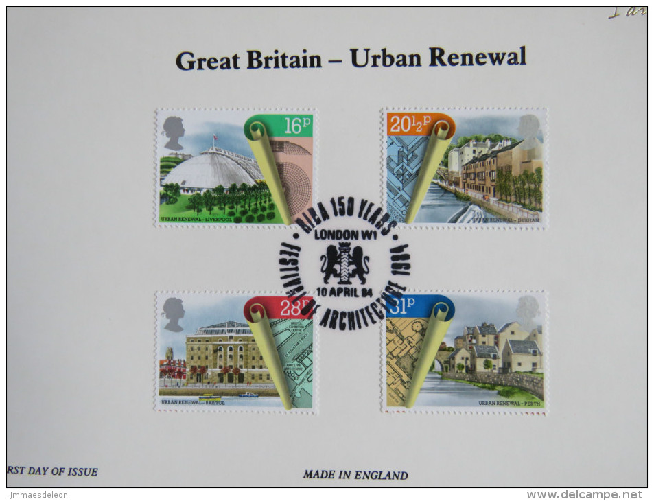 Great Britain 1984 FDC Lithograph - Urban Renewal - Architecture - Plans - Scott 1049/52 - Covers & Documents