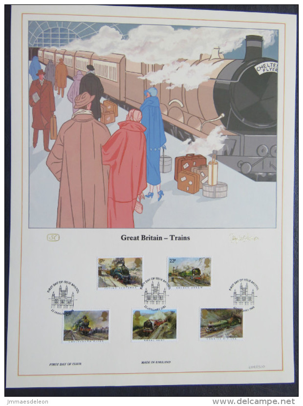 Great Britain 1985 FDC Lithograph - Trains - Railway - Scott 1093/97 - Covers & Documents