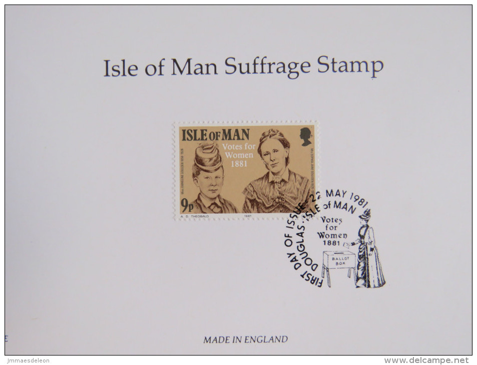 Isle Of Man 1981 FDC Lithograph - Women Suffrage Stamp - Woman Dress - Voting - Scott 197 - Isola Di Man