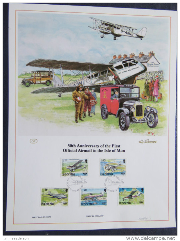 Isle Of Man 1984 FDC Lithograph - Airmail Service -planes - Scott 262/266 - Isola Di Man