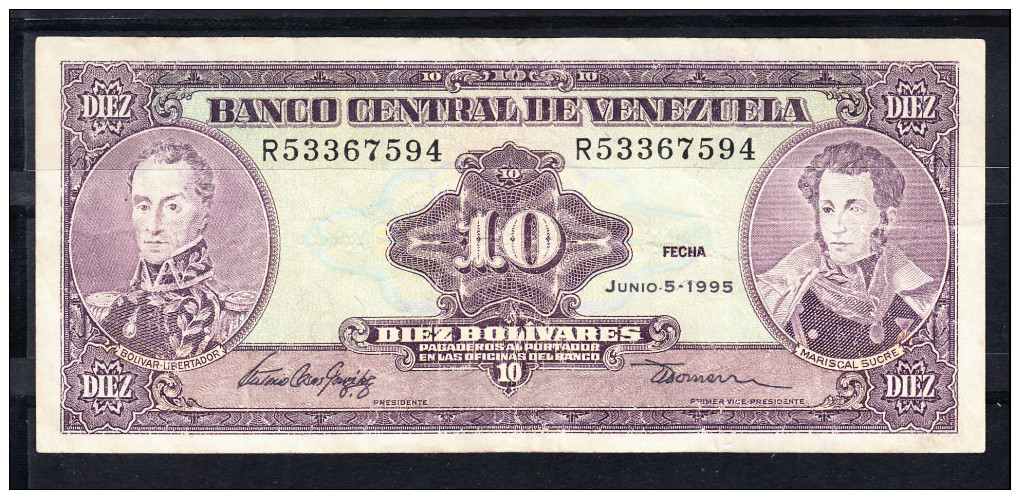 VENEZUELA 1995   10 BOLIVARES. BOLIVAR Y SUCRE . MBC    B788 - Venezuela