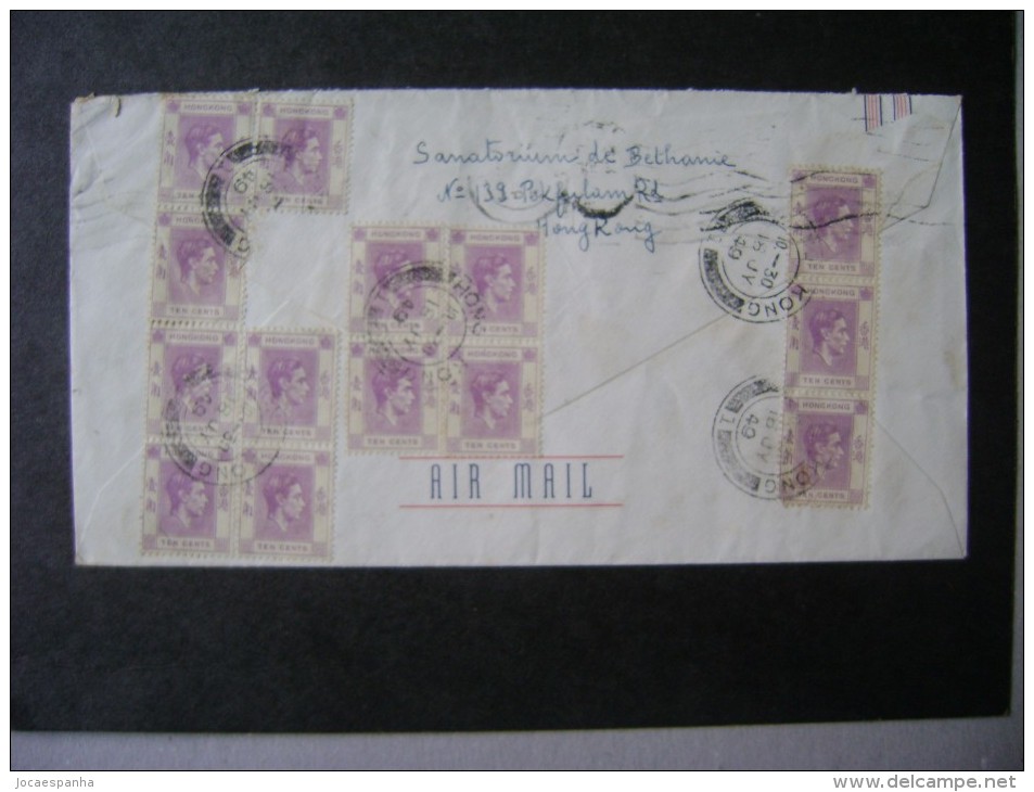 HONG KONG - LETTER SENT TO BRAZIL WITH 14 STAMPS 10 CENTS (LACK 1 STAMP) IN 1949 - Cartas & Documentos