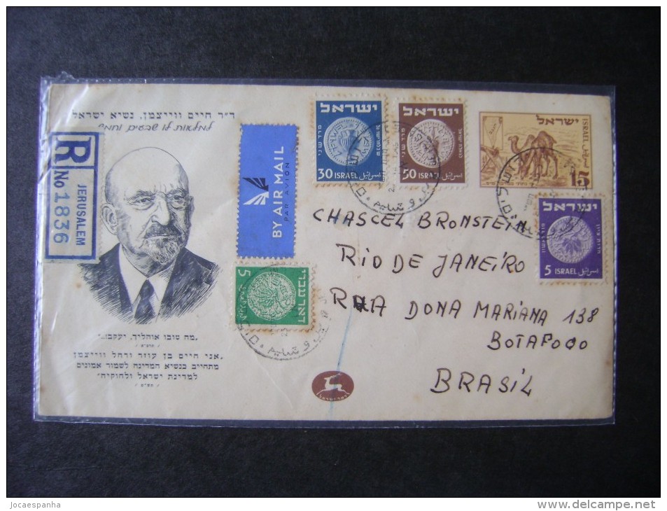 ISRAEL - REGISTERED LETTER SENT JERUSALEM TO RIO DE JANEIRO (BRAZIL) IN 1949 AS - Covers & Documents