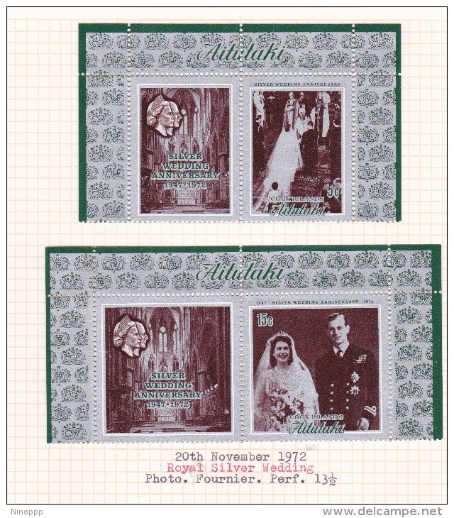 Cook Islands -Aitutaki SG 46-47 1972 Royal Silver Wedding  MNH Pairs - Cookeilanden