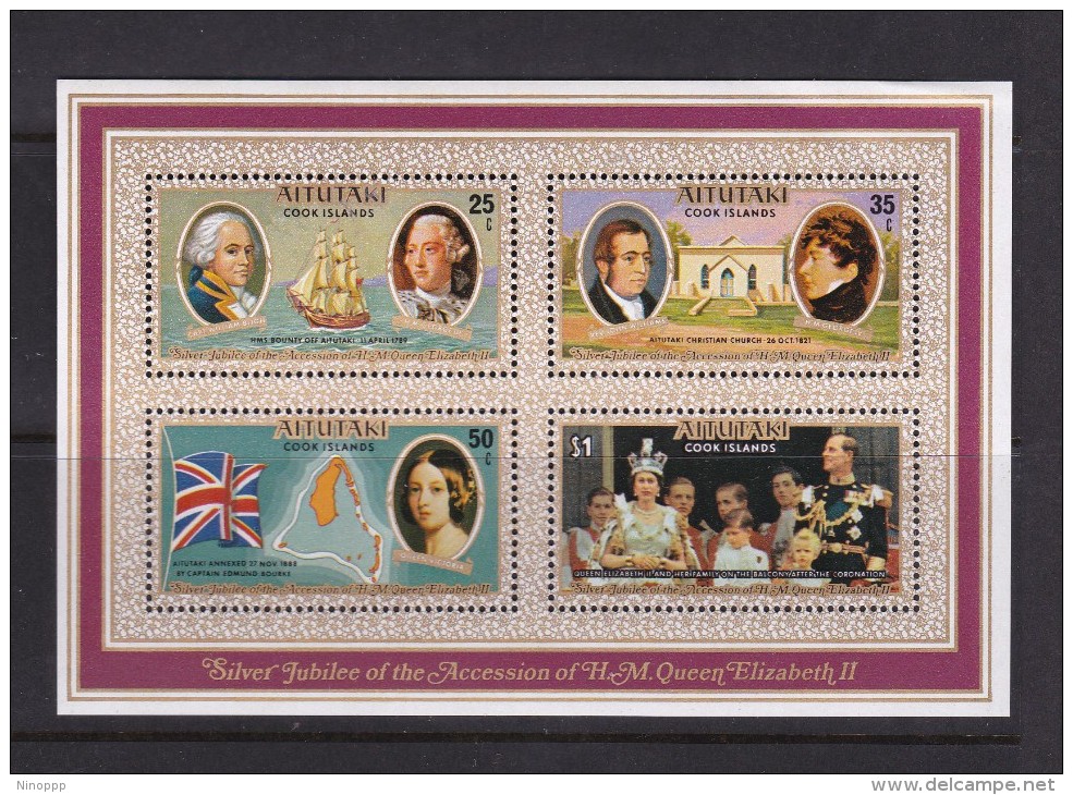 Cook Islands -Aitutaki SG 225-28 1977 Silvrr Jubilee Miniature Sheet MNH - Cook