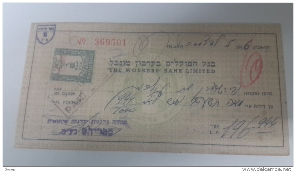 Israel-the Workers Bank Limited-(number Chek-369501)-(196lirot)-1946-kafe Has - Israel