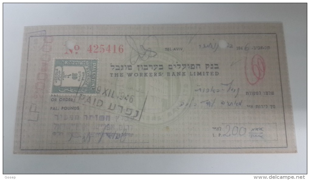 Israel-the Workers Bank Limited-(number Chek-425416)-(200lirot)-1946 - Israel