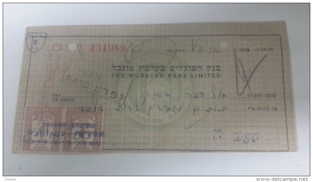 Israel-the Workers Bank Limited-(number Chek-434989)-(250lirot)-1946 - Israel