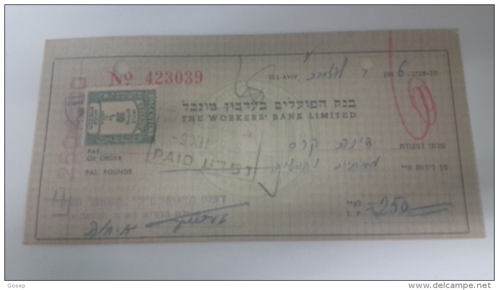 Israel-the Workers Bank Limited-(number Chek-423039)-(250lirot)-1946 - Israel