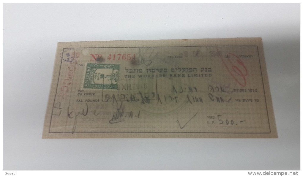 Israel-the Workers Bank Limited-(number Chek-417654)-(500lirot)-1946 - Israël