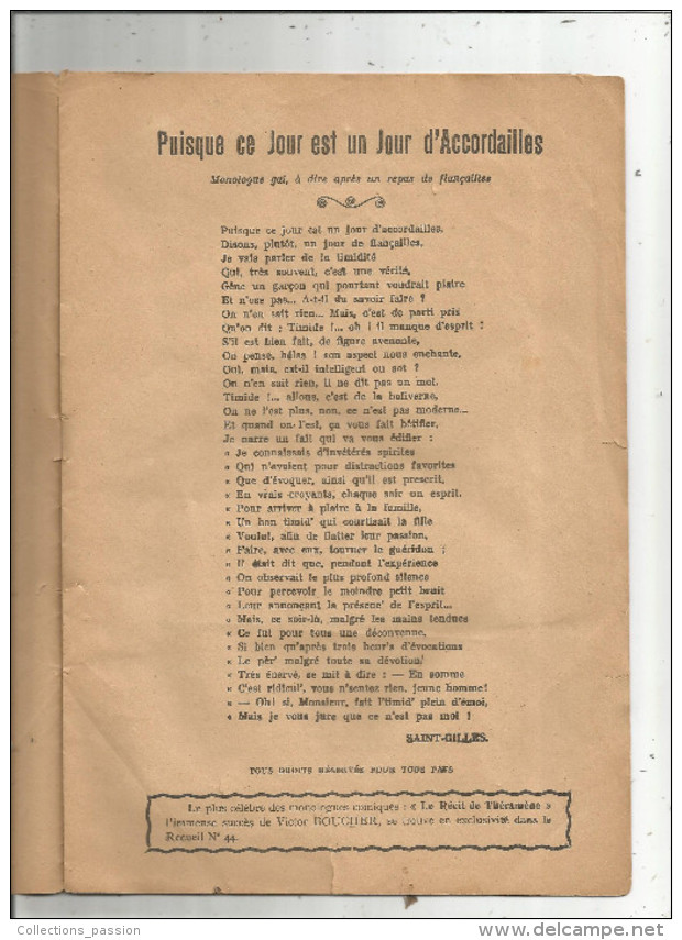 Recueil De 15 Monologues écrits Pour être Dits à L'occasion De FIANCAILLES, EPOUSAILLES Et NAISSANCES , Frais Fr :1.95€ - Auteurs Français