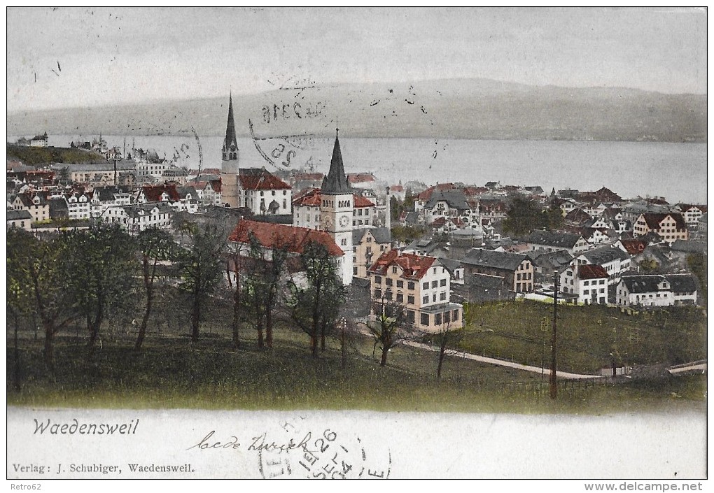 WÄDENSWIL / WAEDENSWEIL &#8594; Sehr Schöner Colorierter Lichtdruck 1904 &#9658; Mit Balkenstempel WÄDENSWIL &#9668; - Wädenswil