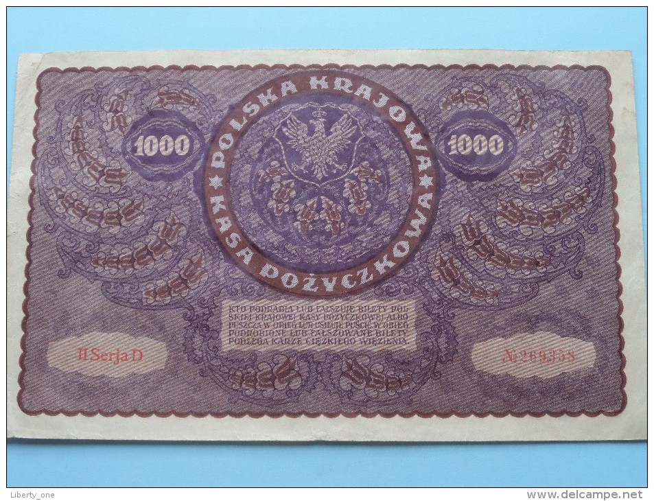 1000 TYSIAC MAREK POLSKICH 1919 - II Serja D N° 269,358 ( For Grade, Please See Photo ) ! - Pologne