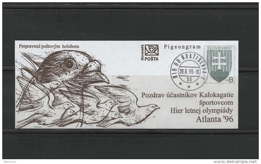 Slovakia 1996 Olympic Games Atlanta Pigeongram - Estate 1996: Atlanta