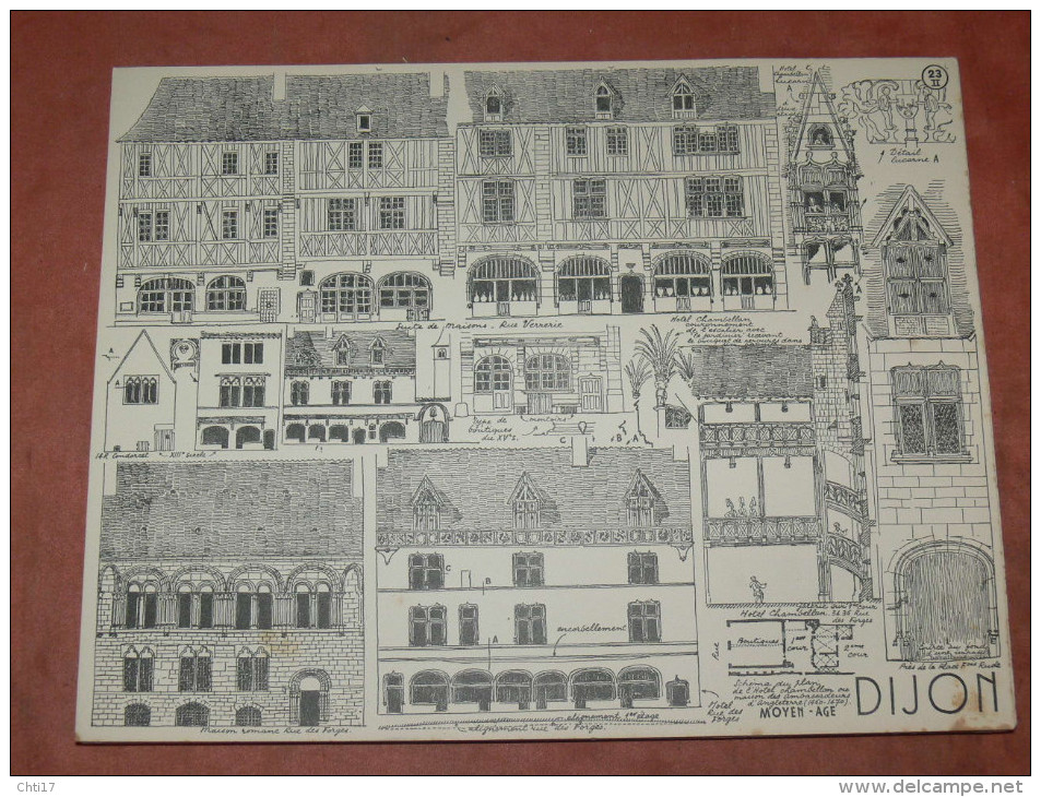 DIJON / ARCHITECTURE/ 1CROQUIS LAPRADE DE 1940 / MOYEN AGE / RUE VERRERIE / DES FORGES / HOTEL CHAMBELLAN  31X24 CM - Architecture