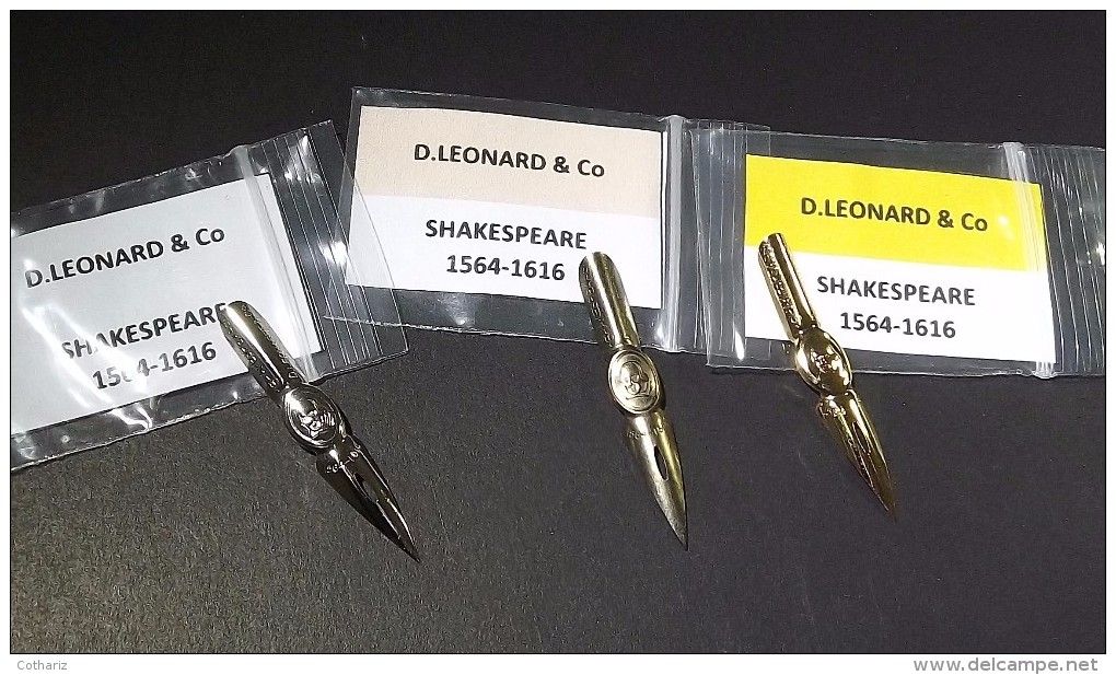 3 PLUMES SHAKESPEARE 1564 - 1616  ARGENTEE,  BRONZE, DOREE       D. LEONARD & Co - Pens