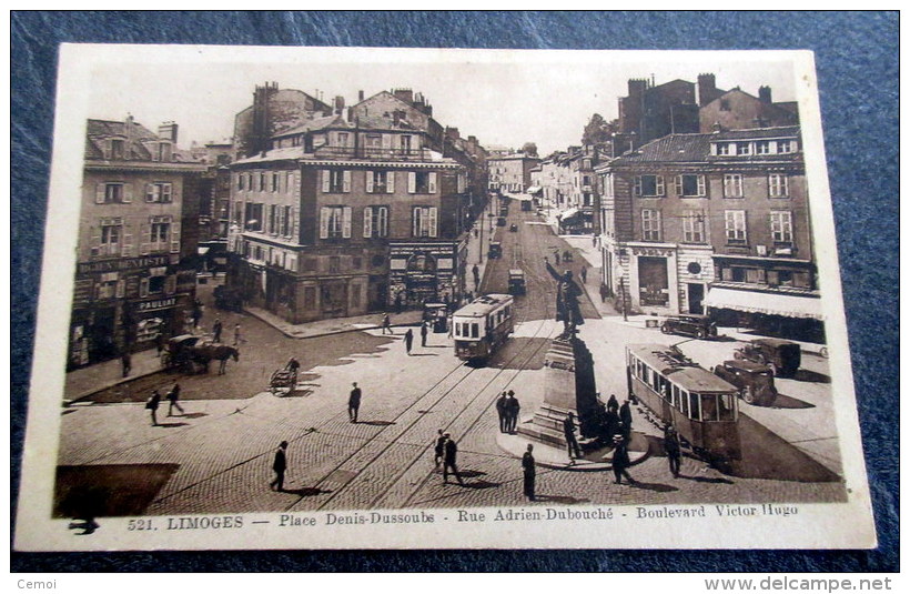 CPA Animée - LIMOGES (87) - Place Denis Dussoube - Rue Adrien Dubouché - Boulevard Victor Hugo - Tramways - Limoges