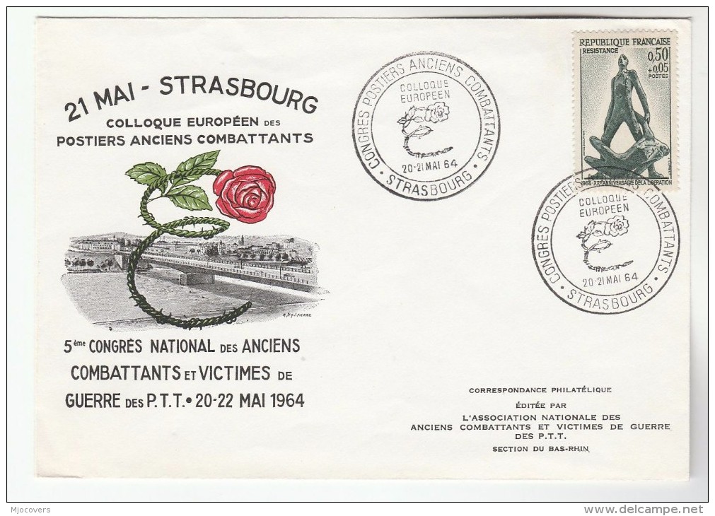 1964 FRANCE -  CONGRESS Of WAR VETERANS & WAR VICTIMS Strasbourg EVENT COVER Stamps Wwii  Rose Flower - WW2