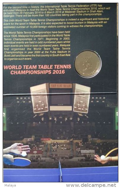 Malaysia 2016  1 Ringgit  WORLD TEAM TABLE TENNIS Nordic Gold 2016 Coin Card - Malaysie