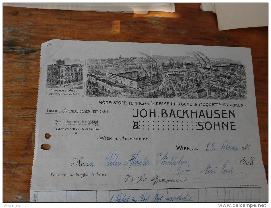 Joh Back Hausen Sohne Mobelstoff Teppica Decken Peluche Moquete Fabrik Wien 1931 - Oostenrijk