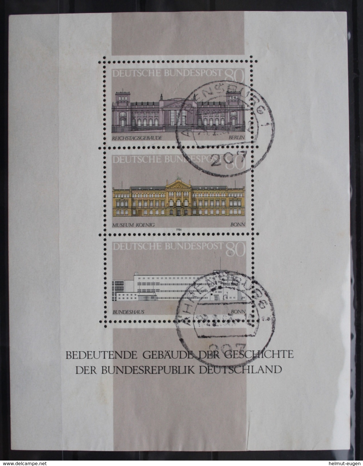 MiNr. 1287 - 1289 (Block 20) Deutschland Bundesrepublik Deutschland 1986, 20. Juni. Blockausgabe: Grundgedanken Der Demo - 1981-1990