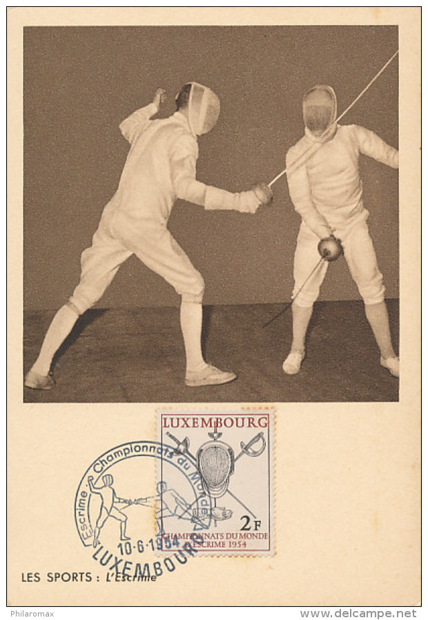 D24541 CARTE MAXIMUM CARD TRIPLE 1954 LUXEMBOURG - FENCING ESCRIME CP ORIGINAL - Escrime