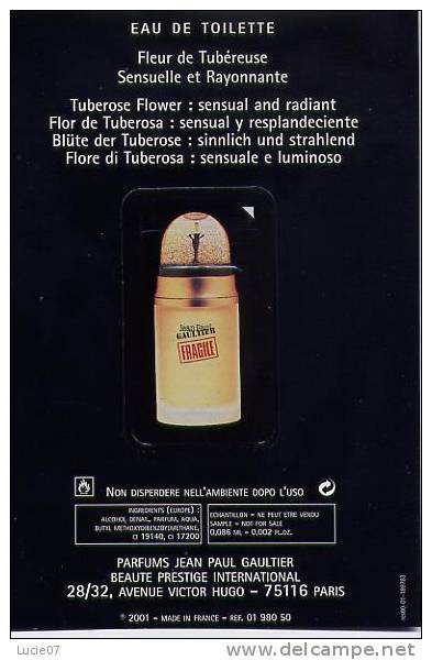 A. IMMEDIAT   Carte Parfumée GAULTIER FRAGILE A PATCH - Modernes (à Partir De 1961)