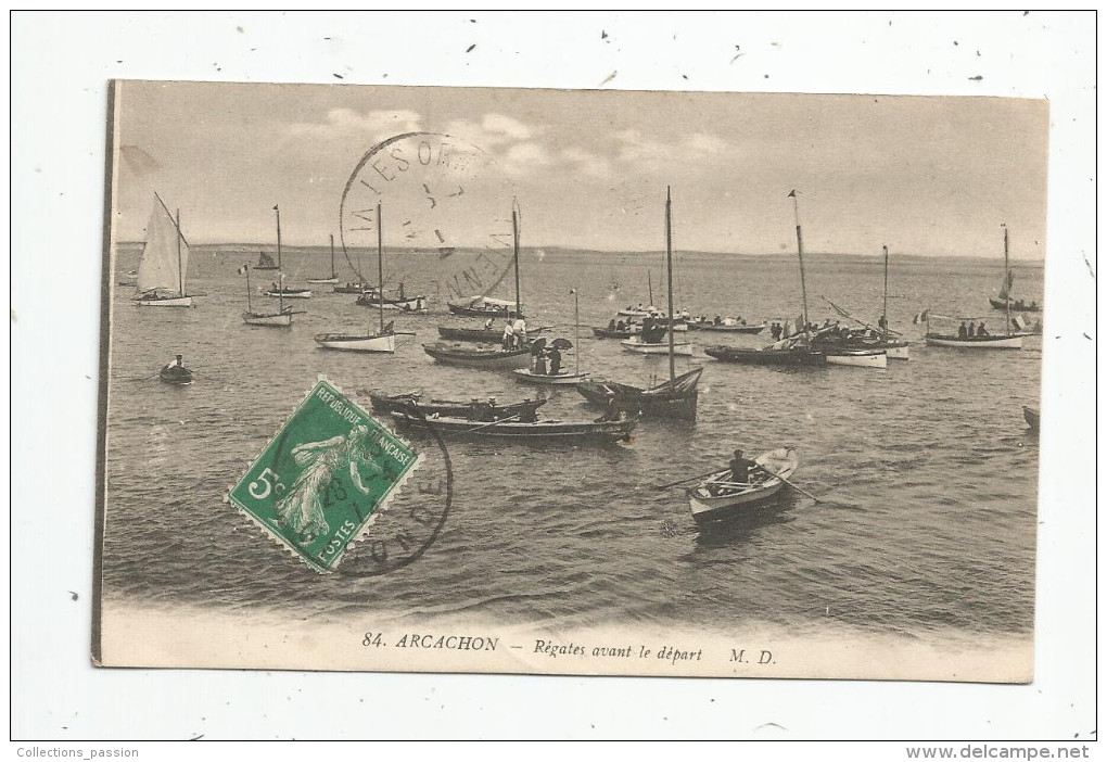 Cp , Sports , Voile , Régates Avant Le Départ , Voiliers , Bateaux , 33 , ARCACHON , Voyagée 1914 - Sailing