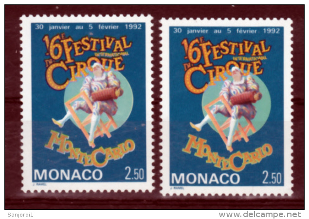 Monaco 1810 Le Cirque  Variété Inscriptions Jaunes Et Orange Neuf ** TB  MNH Sin Charnela - Variétés