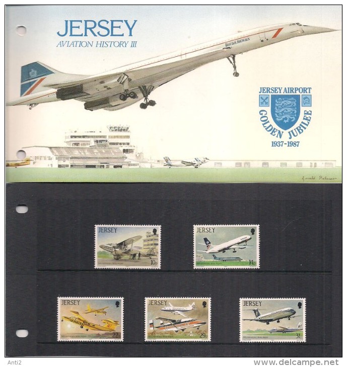 Jersey 1987 Souvenir Folder Aviation History III, Aircrafts, Planes, Jersey Airport Golden Jubilee Mi 400-404  MNH(**) - Jersey