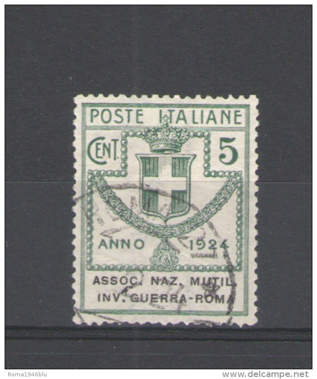 REGNO 1924 ENTI PARASTATALI  ASSOCIAZIONE NAZ. MUTIL. INV. GUERRA-ROMA 5 C N. 5 USATO OTTIMO STATO - Franquicia