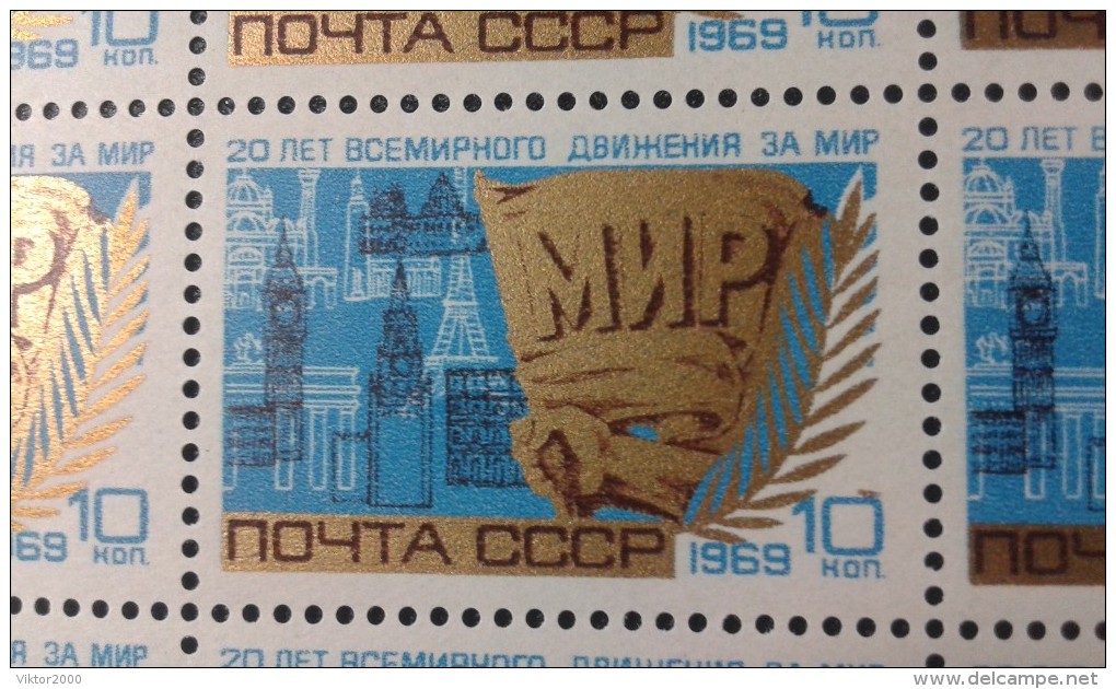 RUSSIA 1969MNH (**)YVERT 3497 The Movement For Peace. Sheet (5x10). - Fogli Completi