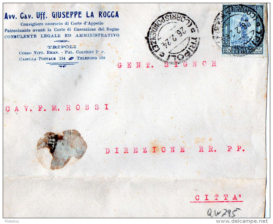 CARTOLINA POSTALE PUBBLICITARIA-AVV.CAV.UFF.GIUSEPPE  A ROCCA-CONSIGLIERE ONORARIO -TRIPOLI-26-2-1824 - Libya