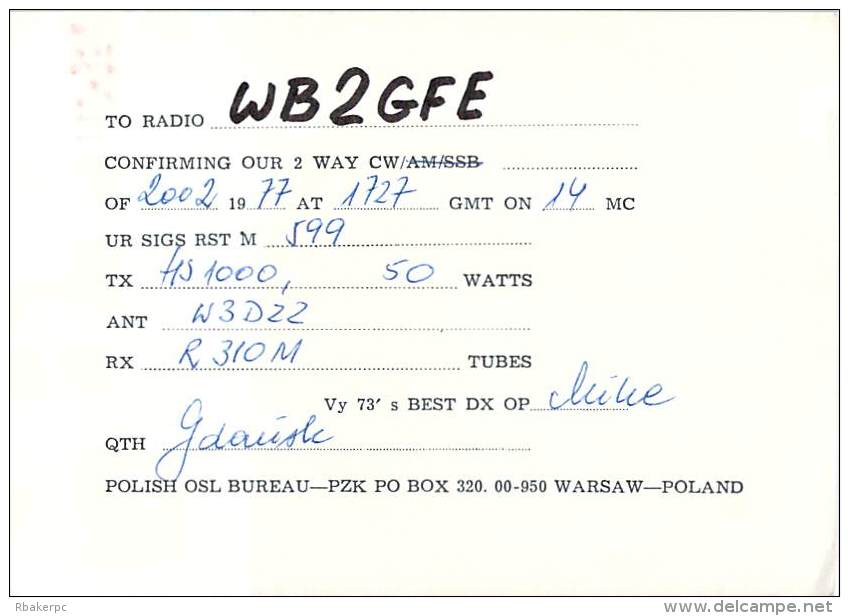 Amateur Radio QSL Card - SP2HMN - Warsaw, Poland - 1977 - 2 Scans - Radio Amateur