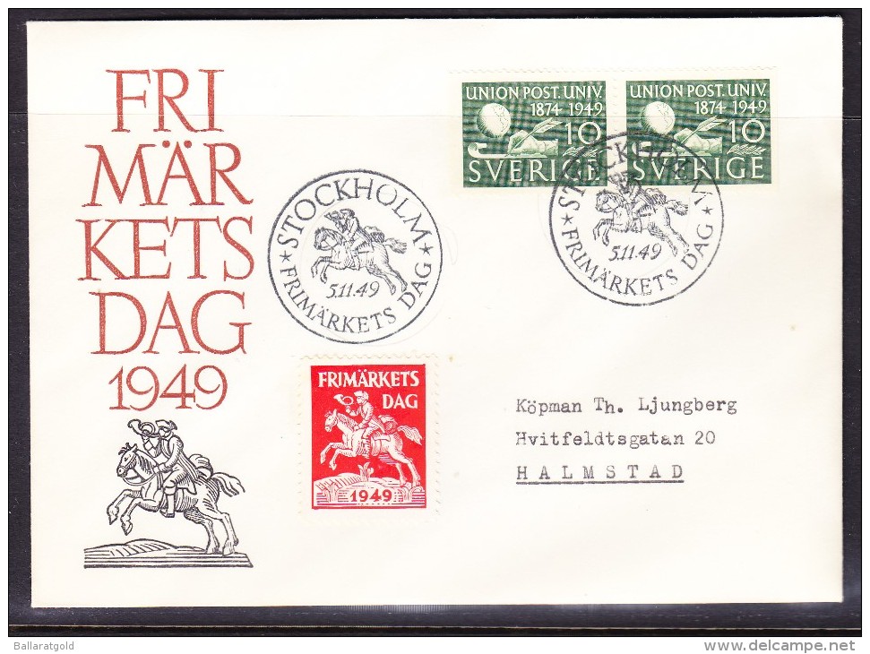 Sweden 1949 Fri Markets Dag (Stamp Day)  Cover Addressed With "Red " Cinderella - Covers & Documents