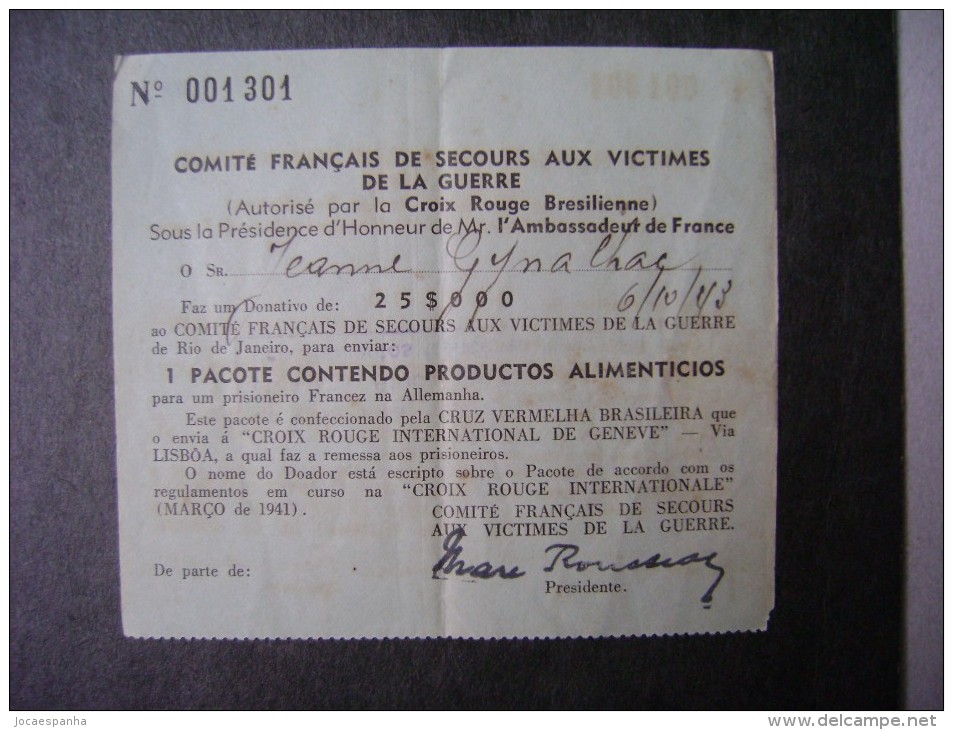 BRAZIL - FRENCH COMMITTEE OF THE WAR VICTIMS RELIEF - Non Classificati