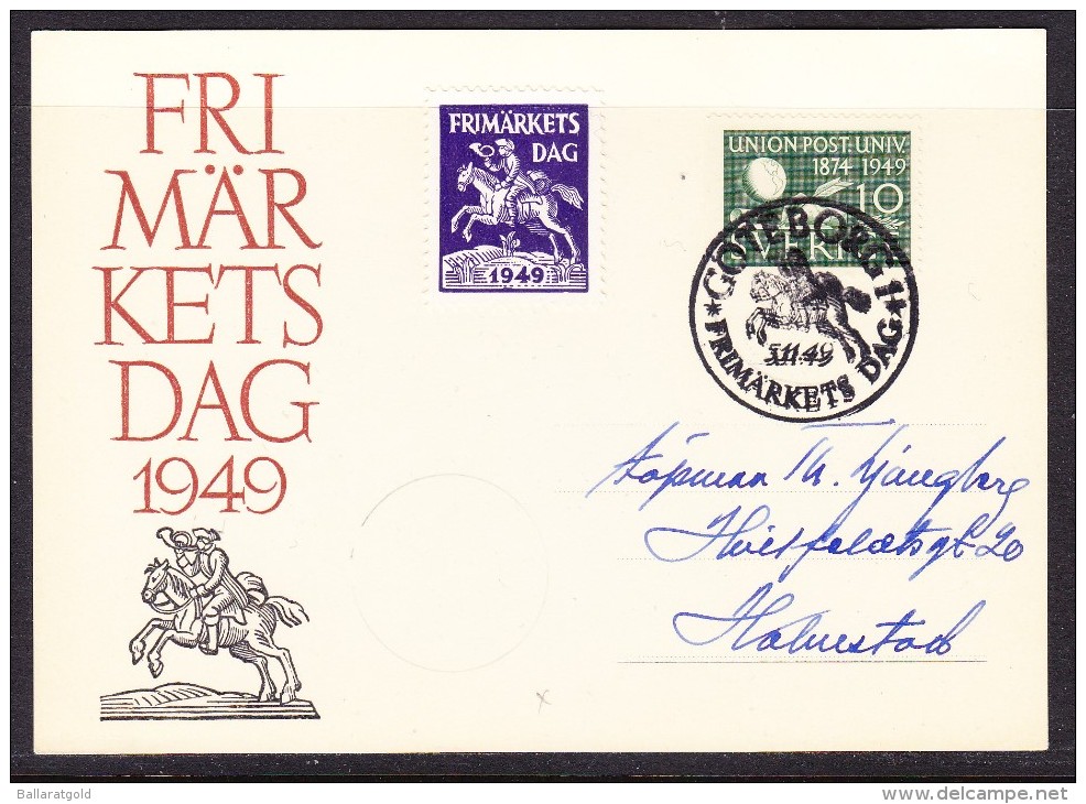 Sweden 1949 Fri Markets Dag (Stamp Day)  Card Addressed With "Purple " Cinderella - Covers & Documents