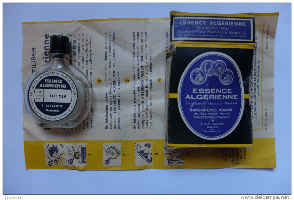 FLACON - PHARMACIE - ESSENCE ALGERIENNE - "VOILA MON REMEDE" - LABORATOIRES TOULADE - EMBALLAGE - NOTICE - FLACON VIDE - Matériel Médical & Dentaire