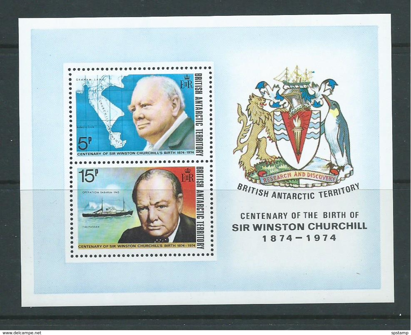 British Antarctic Territory 1974 Churchill Birth Anniversary Miniature Sheet Fine MNH - Unused Stamps