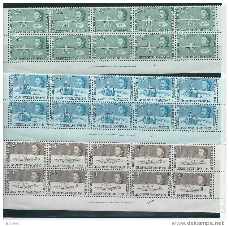 British Antarctic Territory 1963 QEII Definitives 1d To 1/- Imprint & Plate # Strips Of 10 MNH , 1 X 1/- Stamp Missing - Unused Stamps