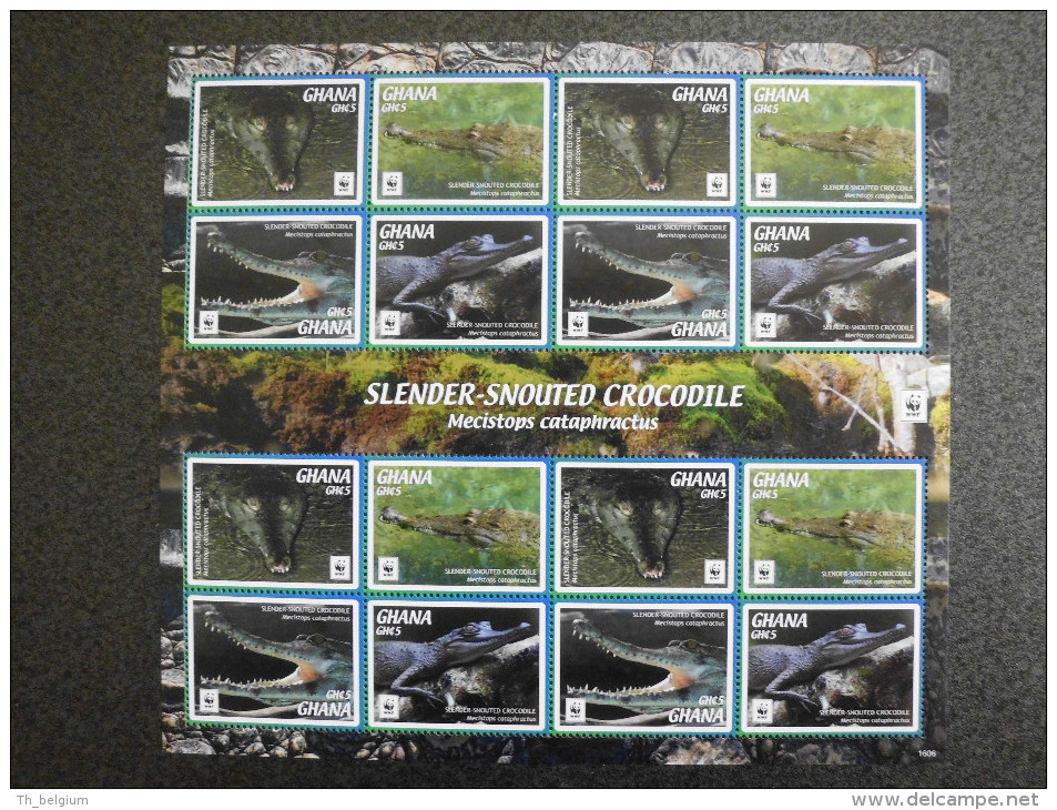 Ghana 2016 - WWF Slender-Snouted Crocodile - Complete Sheet 16 Stamps - Autres & Non Classés