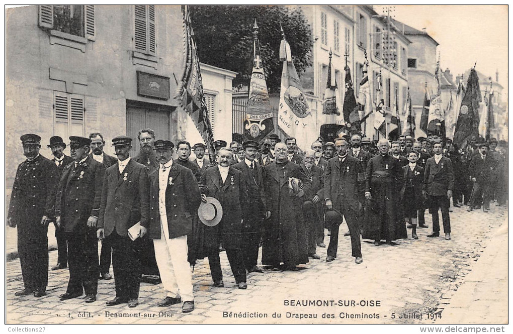 95-BEAUMONT-SUR-OISE-  BENEDICTION DU DRAPEAU DES CHEMINOTS , LE 5 JUILLET 1914 - Beaumont Sur Oise